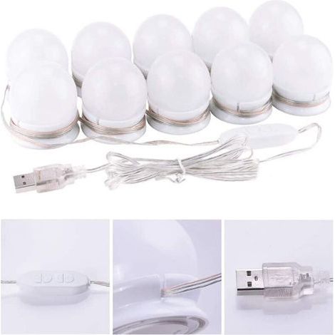 Miroir Lumière 10 Hollywood Ampoules Dimmable LED Lumière Kit Salle De Bains Miroir Lumière 3 Couleurs (Miroir Non Inclus) (1/5)