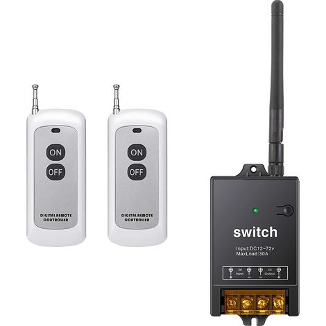 Interrupteur sans fil 12v, commutateur sans fil relais DC 12V/24V/48V/72V/40A, longue distance de 984 pieds pour pompe à eau, moteur, éclairage, agriculture (commutateur à distance 12V) (1/5)