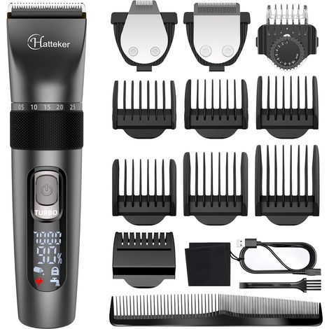 Tondeuse Cheveux hommes Tondeuse à cheveux étanche Tondeuse barbe Vitesse réglable Tondeuse à barbe Rechargeable par USB Tondeuse à cheveux 15 pièces Sans fil (1/5)