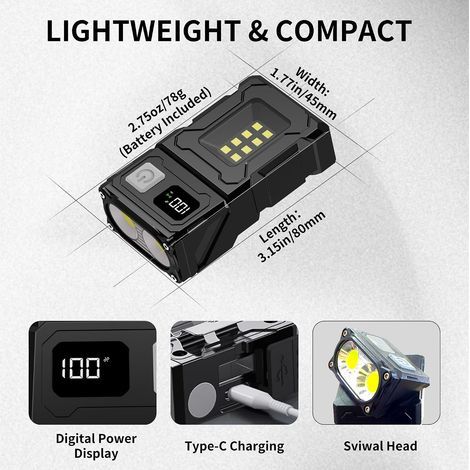 2er-Pack wiederaufladbare LED-Taschenlampe, Mini-Arbeitsleuchte mit 800 Lumen, kleine EDC-Lampe mit rückseitigem Clip, magnetische Taschenlampe, ideal für Notfälle, Spaziergänge mit dem Hund und die A (1/5)