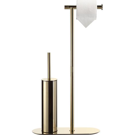 Porte-Papier Toilette sur Pied avec Brosse WC, INOX, sans perçage, Or (1/5)