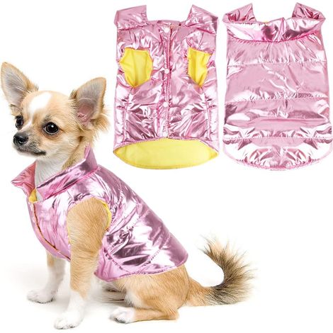 Manteau d'hiver chaud et mignon pour chien, chiot, chat, gilet, vêtements, veste à capuche froide pour chien, pour Chihuahua, Teddy, Poméranien, Caniche, rose, taille S (1/5)