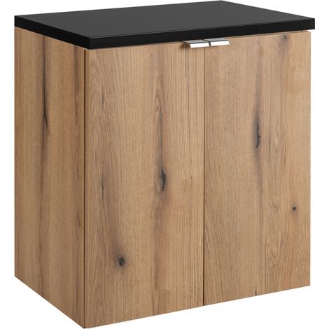 Meuble sous vasque suspendu 2 portes avec le plan noir NOVA OAK 50 CM (1/5)