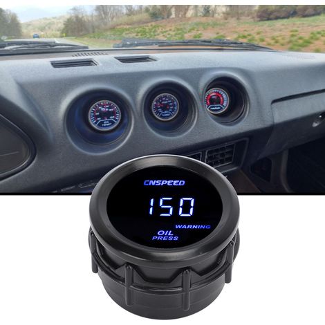 Manomètre de pression d'huile numérique à lumière bleue de 52 mm (2 pouces) pour modification automobile, 12 V 0-150 PSI, boîtier noir (YC101335) (1/5)