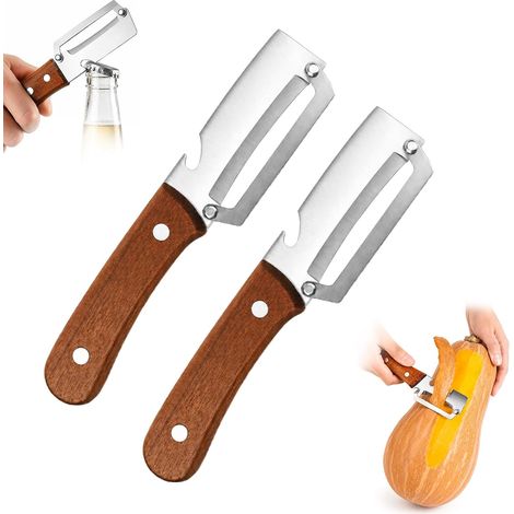 Pelapatate multifunzione in 2 pezzi, pelapatate 2 in 1 con lama in acciaio inossidabile ultra affilata e manico ergonomico in legno, pela senza sforzo patate, mele, carote e (1/5)