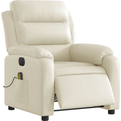 Poltrona relax TV elettrica reclinabile con funzione massaggio in PVC crema DEC027148