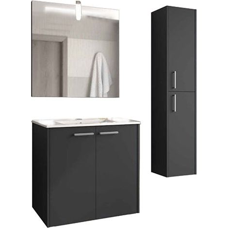 Ensemble meuble de salle de bain - Gris anthracite - meuble 700mm, colonne 1400mm , miroir carré 700x700 - CIT/ELS/S/C/700/G