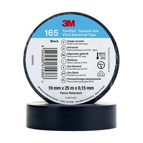 3M TEMFLEX 165 165BK6E RUBAN ISOLANT TEMFLEX 165 NOIR (L X L) 25 M X 19 MM 1 PC(S)