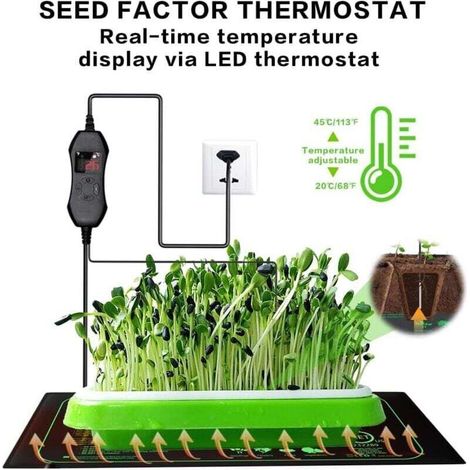 Tapis Chauffant Plante, 20 x 10 in Tapis Chauffant Semis avec Thermostat, 50W Imperméable Tapis Chauffant pour Plantes, Réglable en Temps Tapis Chauffant pour Semis, Animaux, Germination (1/3)