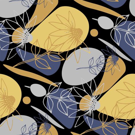 Tela decorativa para exteriores tipo oxford - estampado amarillo-azul con flores I DR228 (1/5)