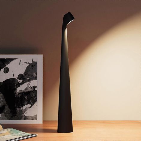 Wiederaufladbare, kabellose LED-Schreibtischlampe mit 3 Helligkeitsstufen per Touch-Bedienung, USB-C-Ladeanschluss für den Innen- und Außenbereich, Schwarz
