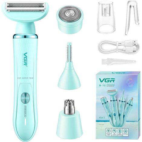 Rasoir Electrique Femme 4 En 1 Sans Fil Pour Visage Corps Maillot Tondeuse Femme Intime Avec Épilateur Visage Et Corps, Épilateur Électrique Pour Étanche IPX7, Vert (1/5)
