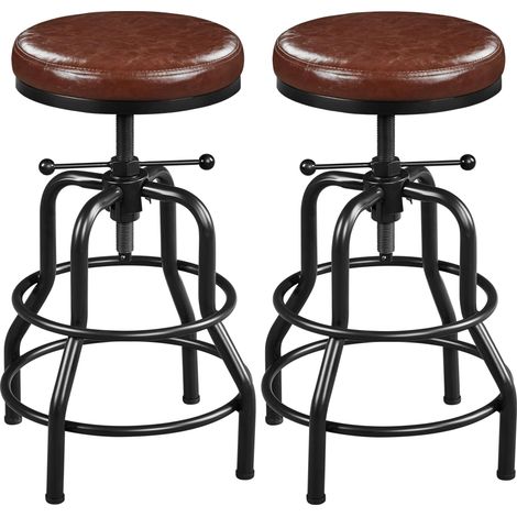 Lot de 2 Tabouret de Bar Industriel en Similicuir Marron (1/5)
