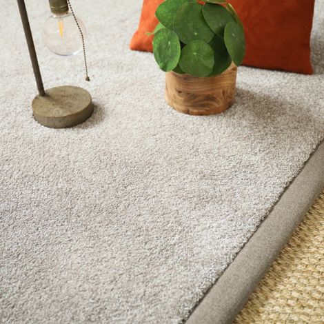 Tapis doux poils longs - Touch grège clair - Ganse marron glacé - 80 x 150 cm (1/5)