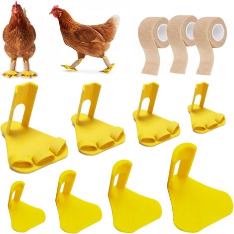 Férula ajustable de sujeción para patas de aves de corral, de color amarillo, de 8 piezas con 3 correas (incluido separador de dedos). (1/5)