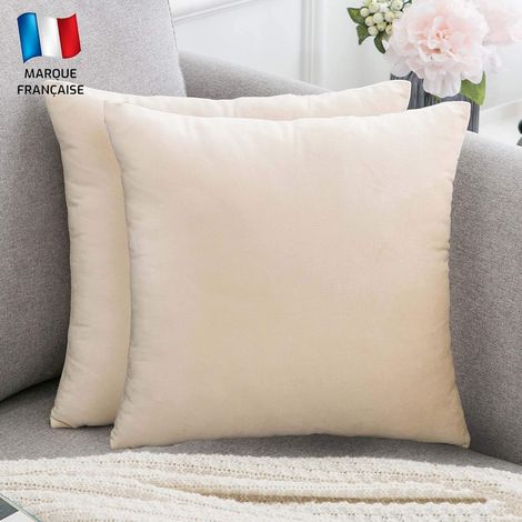 Lot de 2 Housses de coussin Velours 40x40 cm Beige, Taie d'oreiller Carré Douce pour Salon, Canapé, Chambre