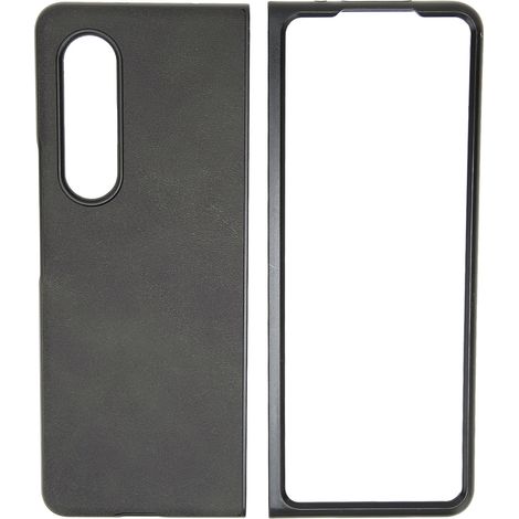 Étui pliable pour téléphone, étui en cuir de vachette texturé bicolore pour Samsung Galaxy Z Fold 3 noir. (1/5)