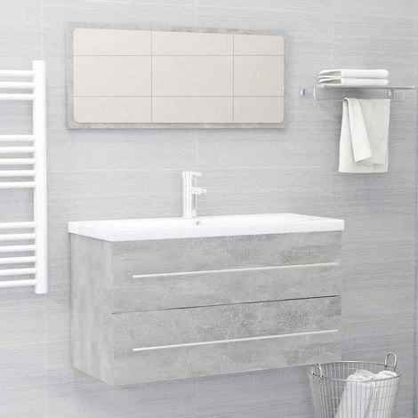 Ensemble meuble de salle de bain 2 pièces avec miroir gris béton en aggloméré - PANGIVO (1/5)
