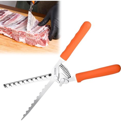 Werkzeug zum Entfernen der Rippenhaut, dickes Rippenhaut-Entfernungswerkzeug aus Edelstahl, mühelose Zubereitung von BBQ-Rippchen, Häuten von Schweinerippchen und Fleischvorbereitung (1/5)