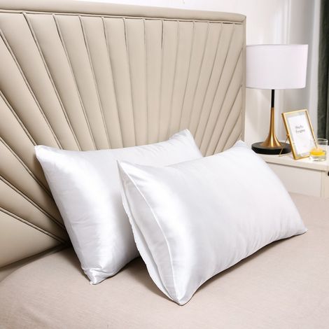 JSSEVN - Set of 2 satin pillowcases - White pillowcase for skin, standard size with envelope closure, 51 x 76 cm (1/5)