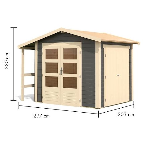 GH Multi SD tgrau 244x204x23 mit Schrank und Anbaudach