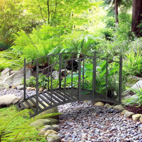 Vintage-Stil Metall-Gartenbrücke, Dekoration für Garten und Teich, 119x67x70 cm, Schwarz
