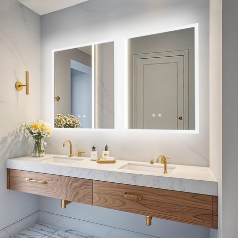60cm x 80cm Rectangular LED Bathroom Mirror with Frosted edge Backlit Lights, Anti Fog (1/5)