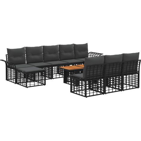 Set Divano da Giardino 11 pz Nero e Grigio scuro polyrattan vidaXL (1/5)