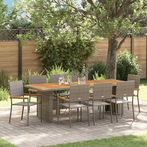 Garten Essgruppe 9 pcs Grau Poly-Rattan