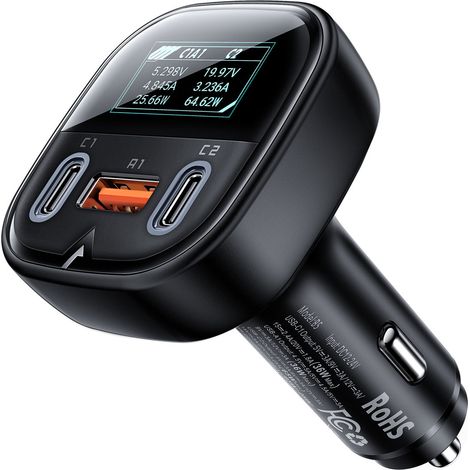 Autoladegerät mit Display 2x USB-C 1x USB 101W Power Delivery QC 4.0 schwarz (1/5)