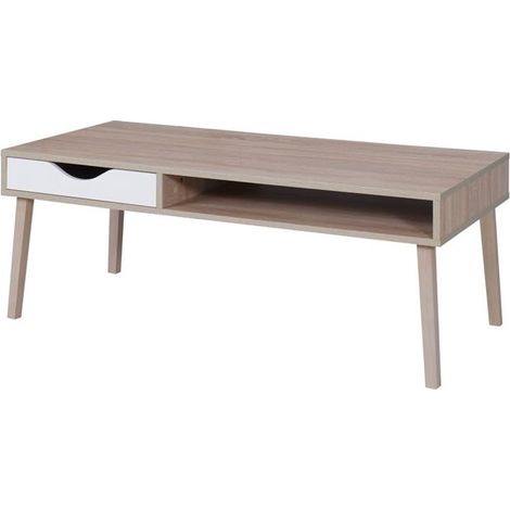 Table basse OSLO - Coloris chêne et blanc - Style scandinave - 120 x 60 x 45 cm
