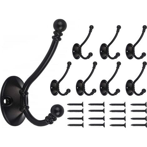 Ganchos de pared negros mate, 8 ganchos de pared retro resistentes con tornillos para colgar ropa, chaquetas, batas de baño, toallas, sombreros, llaves y bolsos. (1/5)