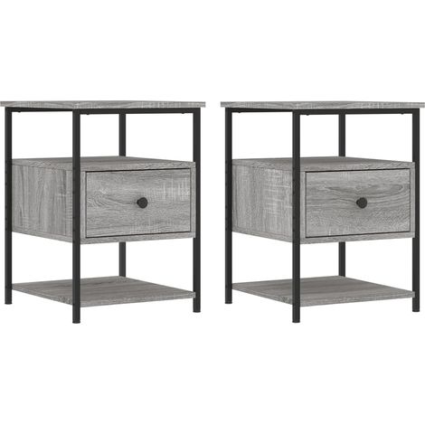 Set di 2 comodini con cassetto e ripiano 40 x 42 x 56 cm in legno ingegnerizzato grigio e ferro DEC035732