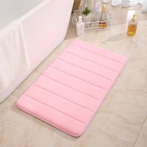 LAN Rose - Matelassé 4060cm (base en PVC de 1,0 cm avec polaire corail) Tapis de sol matelassé en polaire corail, couleur unie, tapis de salle de bain, absorbant et antidérapant. (1/5)