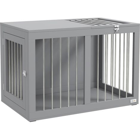 Cage transport chien - 2 portes verrouillables en acier - Niche 80x50x56.5 cm grise pour voyage et voiture (1/5)