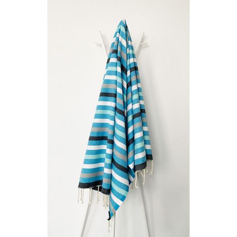 Fouta 100x200 bleu, noir, vert, gris, blanc - 100% coton -franges