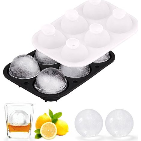 Molde de silicona de 2 piezas para bolas de hielo con 6 bolas de hielo grandes,Hielo para whisky y cócteles (1/4)