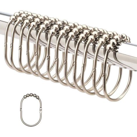 Lot de 12 crochets pour rideau de douche, anneaux doubles pour rideau de douche - poulies en métal antirouille. (1/5)