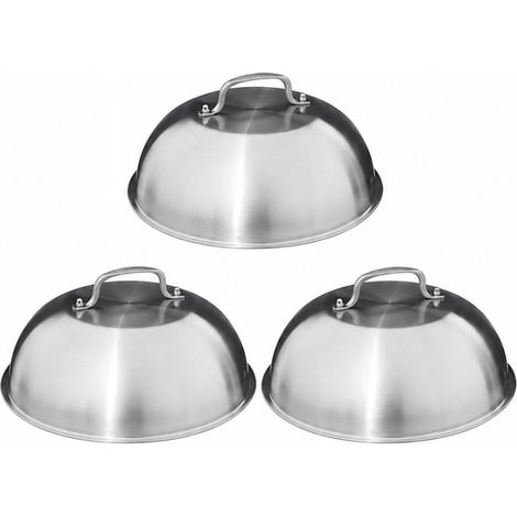 Lot de 3 cloches de cuisson pour plancha Ø32 cm - Inox - Couvercles avec poignée - Livraison gratuite (1/2)