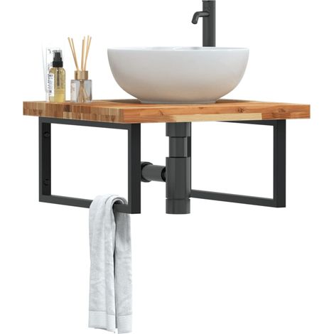 Waschbeckenregal Wandmontage Stahl und Akazienholz