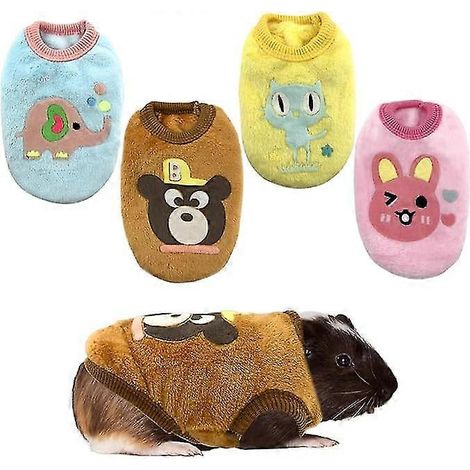 Ensemble de 4 pièces pour lapins et cochons d'Inde, tenue pour petits animaux, gilet en polaire douce, t-shirt chaud, pull pour furets, caniches miniatures, chiots, chatons et plus encore.