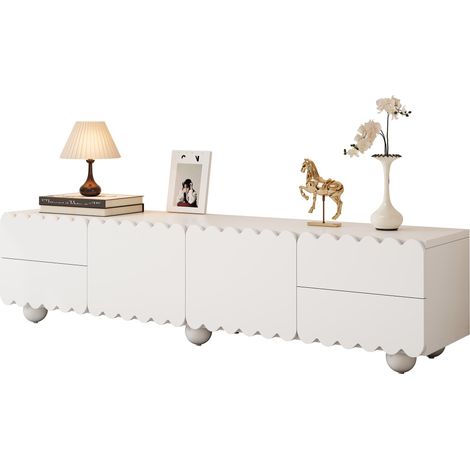 Meuble TV blanc moderne, support TV, panneau TV, meuble TV bas. Design unique. 175 x 38 x 37 cm (L x l x H) (1/5)