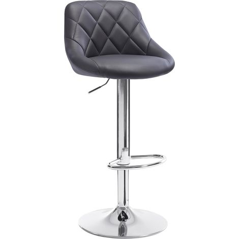 Woltu – Tabouret de bar hauteur réglable en similicuir gris – Repose-pieds ergonomique – Base en acier chromé – Hauteur 60-82 cm – Charge max 100 kg