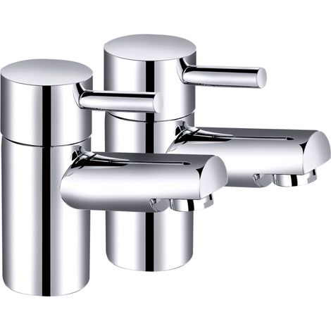 Aquariss Modern Bathroom Basin Pillar Taps - Pair Basin Sink Mixer Taps - 1/4 Turn Washroom Pair Faucets Twin Lever 2 Pcs for Bathroom, Kitchen (1/2)