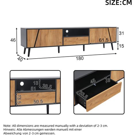 Meuble TV bas 180x40x46 cm 6 pieds de soutien 2 tiroirs 2 placards adapté TV 75 pouces bois massif blanc. (1/5)