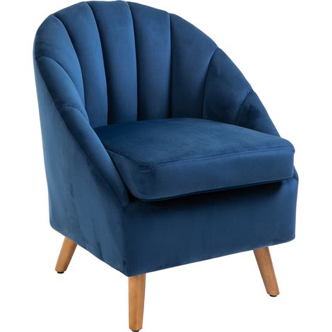 Poltrona da Salotto 67x65x77 cm con Imbottitura Spessa Gambe in Legno e Braccioli in Velluto Blu (1/5)