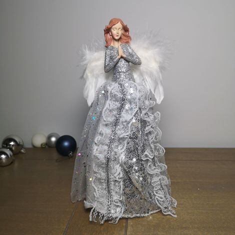 28cm Premier Christmas Tree Top Angel Decoration with Feather Wings in Silver (1/5)