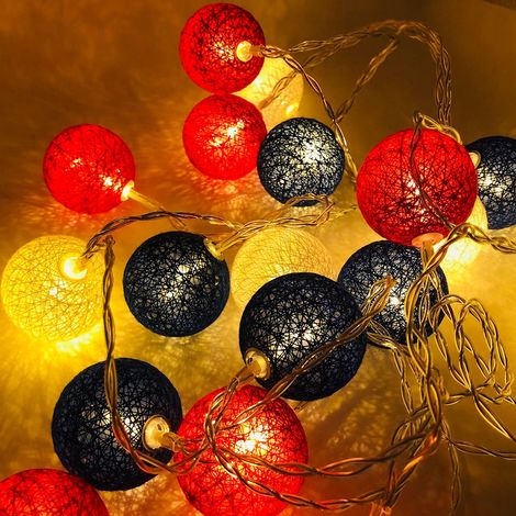Guirlande lumineuse décorative du 4 juillet, 3 mètres, 20 LED, boules rouges, blanches et bleues, décoration patriotique pour terrasse et fête. (1/5)
