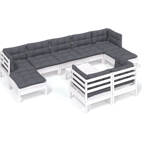 Maison Exclusive - 10-tlg. Garten-Lounge-Set mit Kissen Weiß Kief