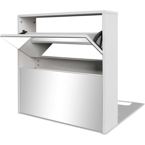 Meuble à chaussures 2 étages avec miroir 63 x 17 x 67 cm blanc